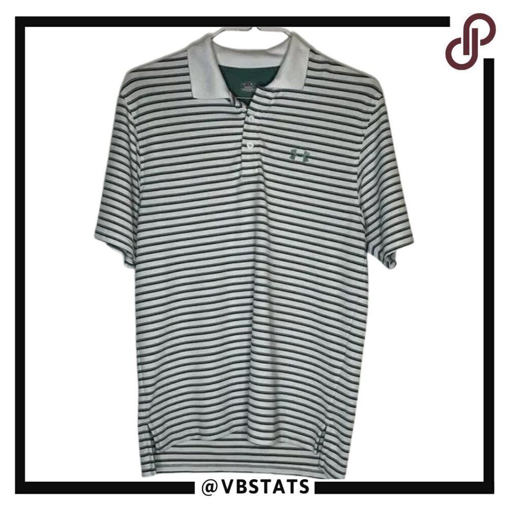 Under Armour Heat Gear Gray-Silver-White Striped‎ Golf Polo in Size Small
